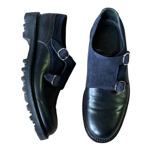 GIORGIO ARMANI Navy Suede & Leather Double Monk Strap Loafers size 7 - Picture 1 of 16